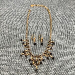 Unbranded Vintage Inspired Gold Tone and Black Filigree Necklace and Earring Set